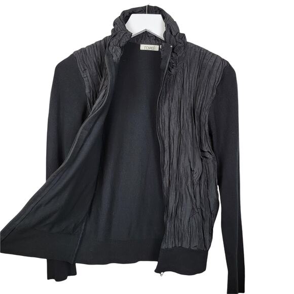 RAVEL Futurecore Black Crinkle Tencel Zip Front Jacket  Size M - Picture 3 of 9